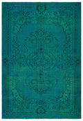 Traditional Design Turquoise Over Dyed Vintage Rug 5'10'' x 8'5'' ft 178 x 257 cm
