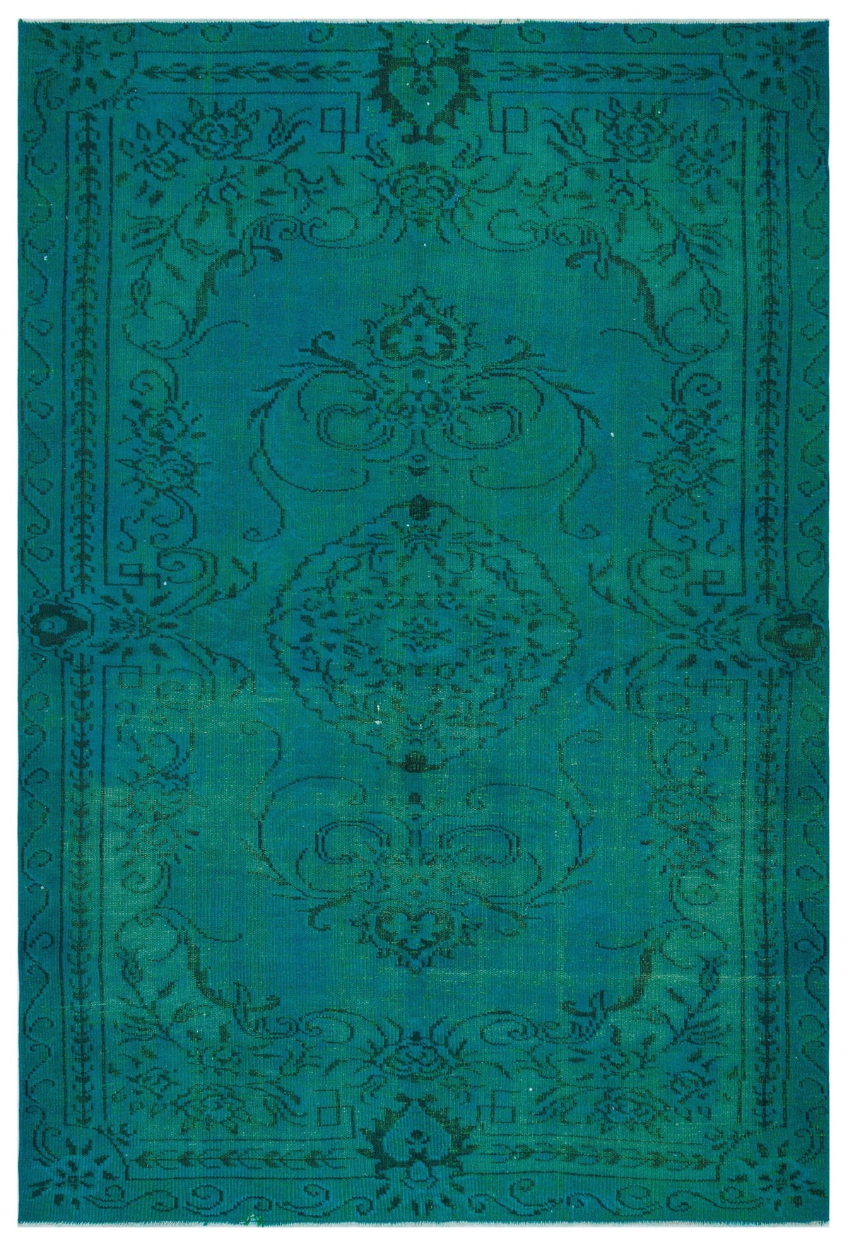 Traditional Design Turquoise Over Dyed Vintage Rug 5&#39;10&#39;&#39; x 8&#39;5&#39;&#39; ft 178 x 257 cm