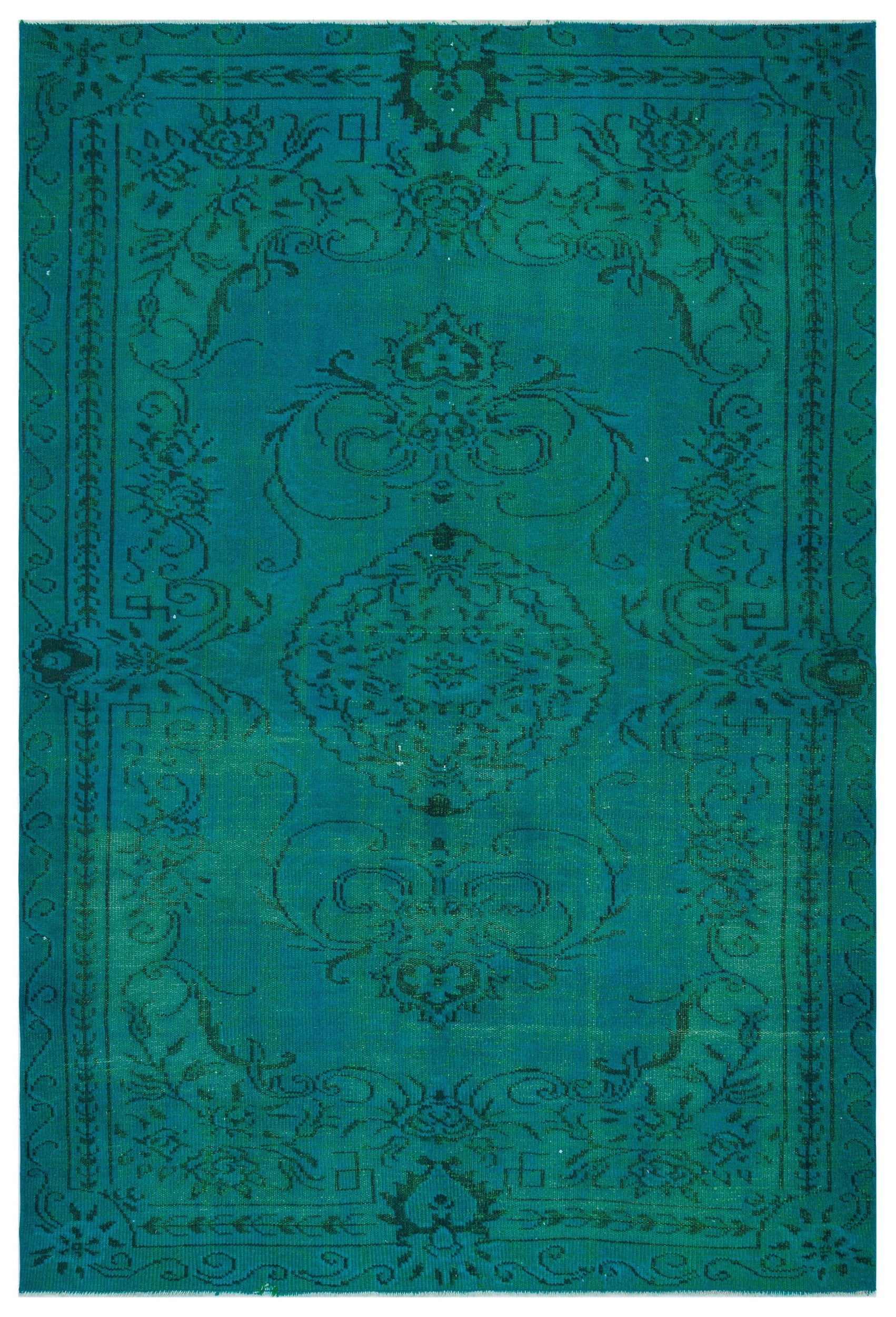 Traditional Design Turquoise Over Dyed Vintage Rug 5'10'' x 8'5'' ft 178 x 257 cm