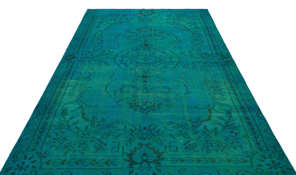 Traditional Design Turquoise Over Dyed Vintage Rug 5'10'' x 8'5'' ft 178 x 257 cm