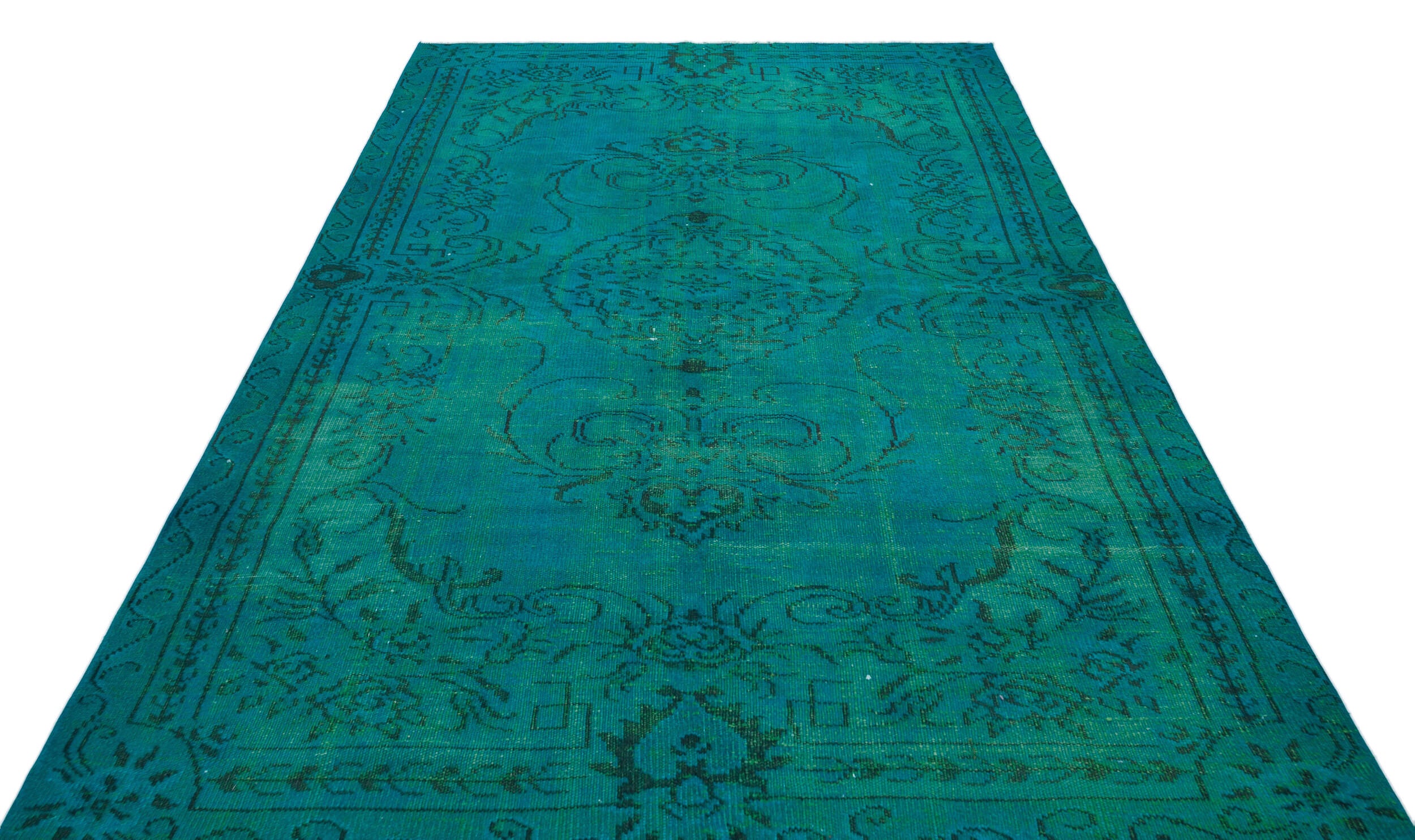 Traditional Design Turquoise Over Dyed Vintage Rug 5'10'' x 8'5'' ft 178 x 257 cm