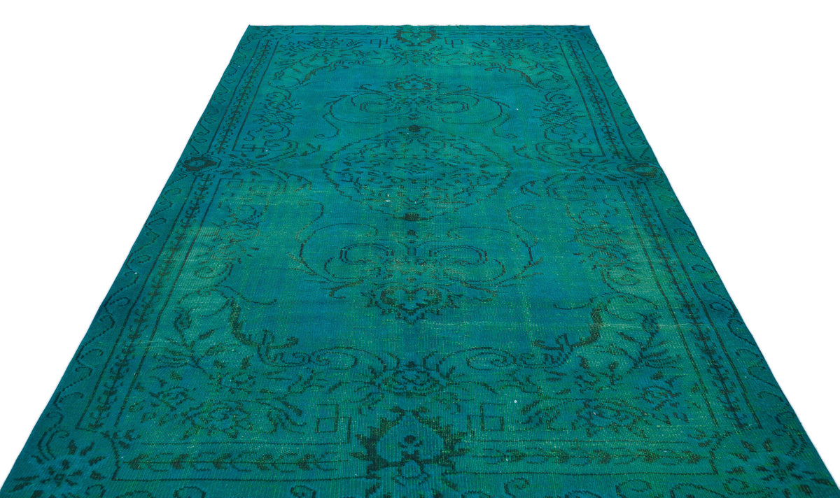 Traditional Design Turquoise Over Dyed Vintage Rug 5&#39;10&#39;&#39; x 8&#39;5&#39;&#39; ft 178 x 257 cm