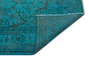 Traditional Design Turquoise Over Dyed Vintage Rug 5'1'' x 8'8'' ft 156 x 263 cm