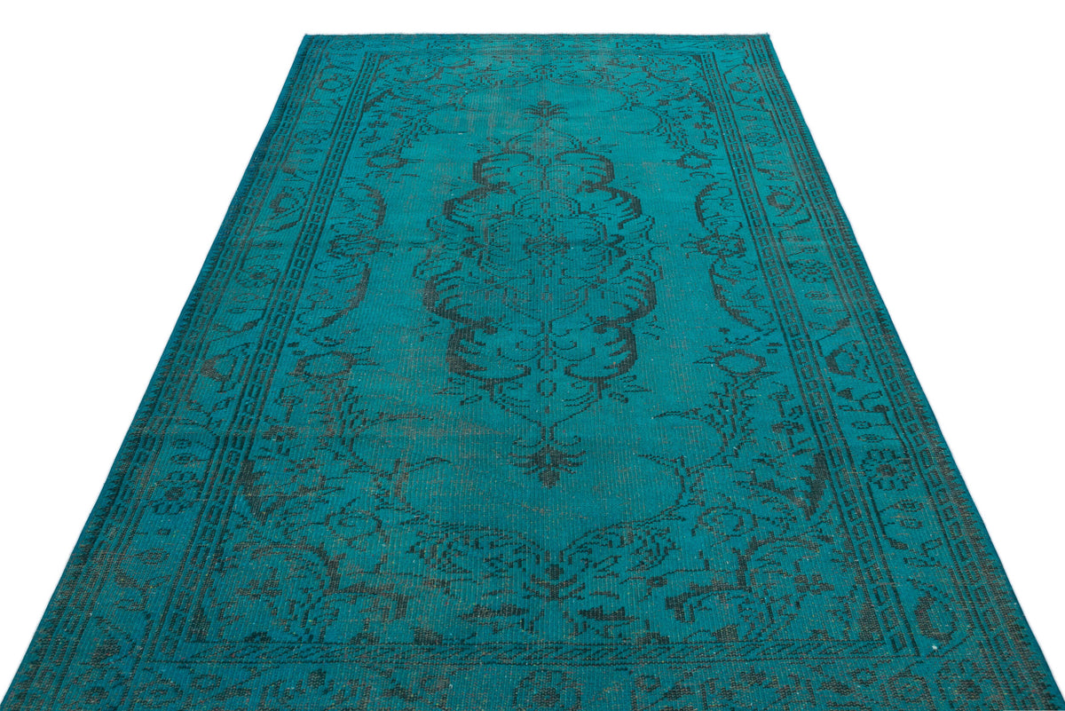 Traditional Design Turquoise Over Dyed Vintage Rug 5&#39;1&#39;&#39; x 8&#39;8&#39;&#39; ft 156 x 263 cm