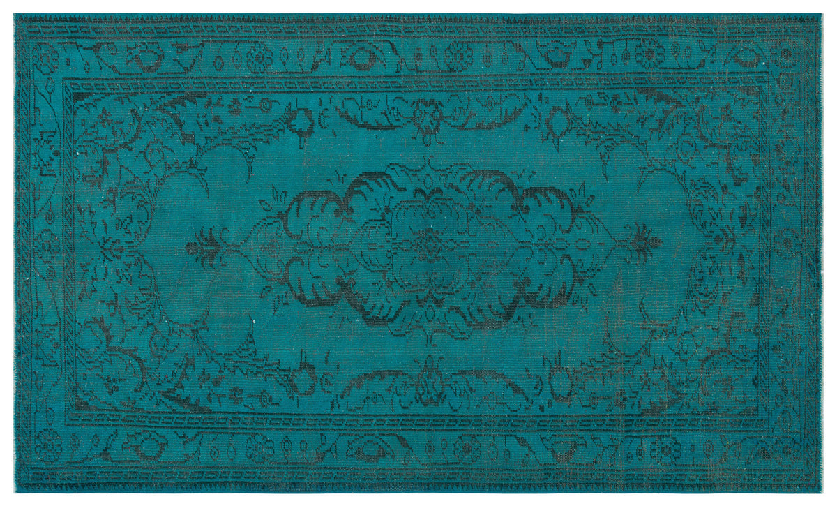 Traditional Design Turquoise Over Dyed Vintage Rug 5&#39;1&#39;&#39; x 8&#39;8&#39;&#39; ft 156 x 263 cm