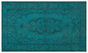 Traditional Design Turquoise Over Dyed Vintage Rug 5'1'' x 8'8'' ft 156 x 263 cm