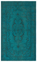 Traditional Design Turquoise Over Dyed Vintage Rug 5'1'' x 8'8'' ft 156 x 263 cm
