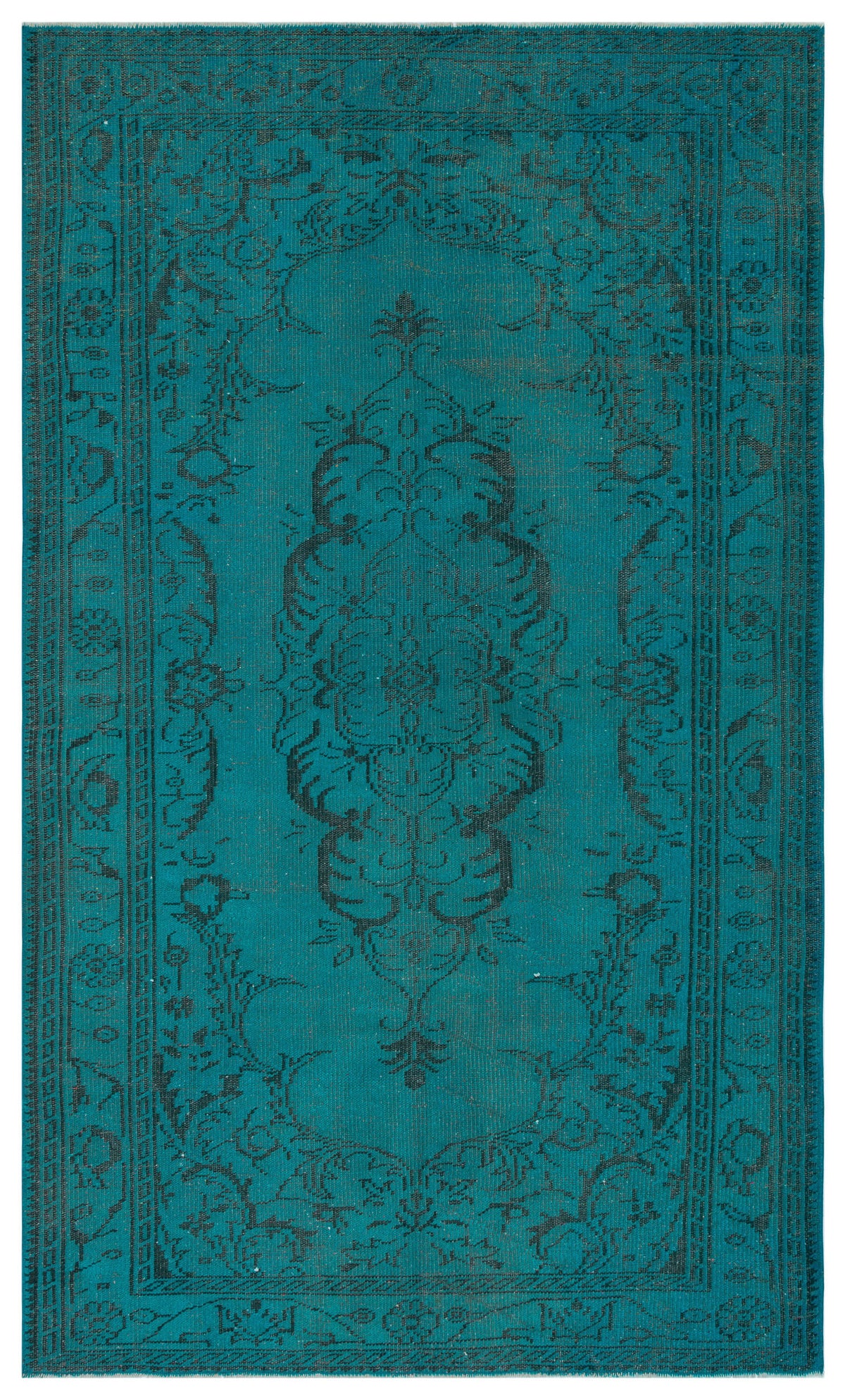 Traditional Design Turquoise Over Dyed Vintage Rug 5&#39;1&#39;&#39; x 8&#39;8&#39;&#39; ft 156 x 263 cm