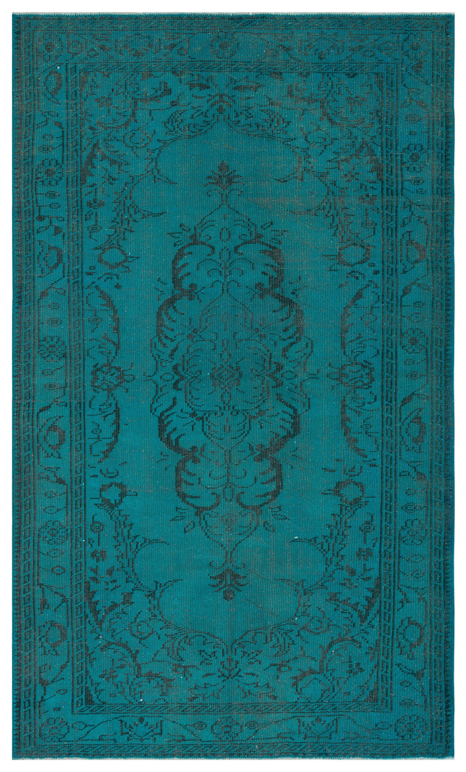 Traditional Design Turquoise Over Dyed Vintage Rug 5'1'' x 8'8'' ft 156 x 263 cm
