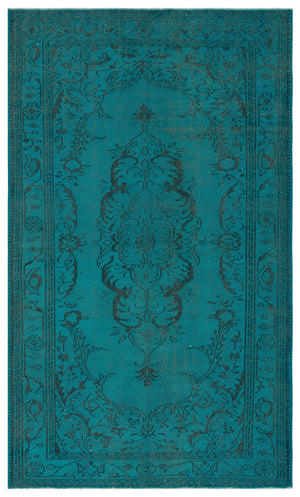 Traditional Design Turquoise Over Dyed Vintage Rug 5'1'' x 8'8'' ft 156 x 263 cm