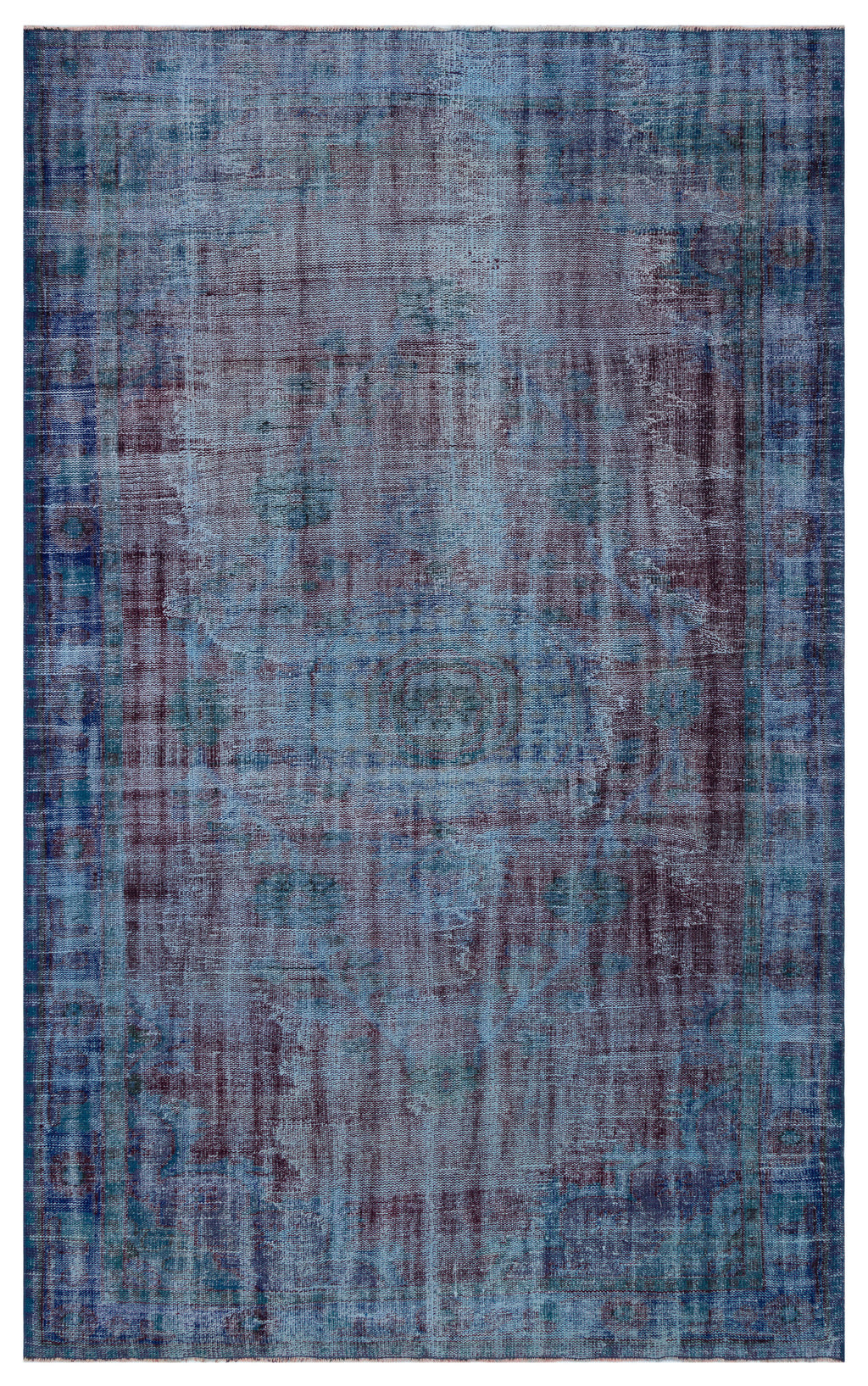 Traditional Design Blue Over Dyed Vintage Rug 6'2'' x 9'12'' ft 187 x 304 cm