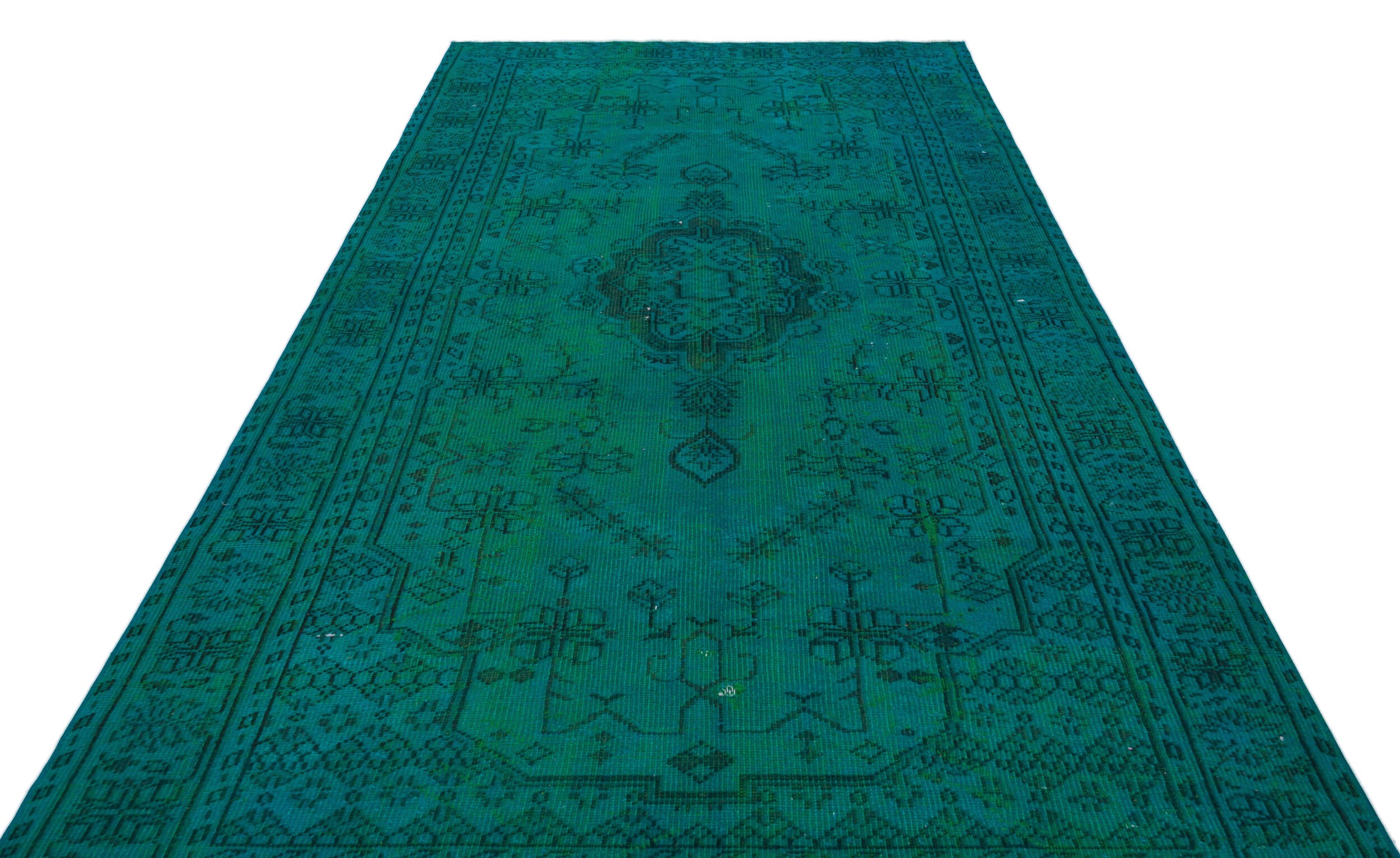 Traditional Design Turquoise Over Dyed Vintage Rug 5'9'' x 9'7'' ft 176 x 291 cm