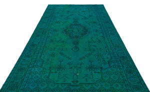 Traditional Design Turquoise Over Dyed Vintage Rug 5'9'' x 9'7'' ft 176 x 291 cm