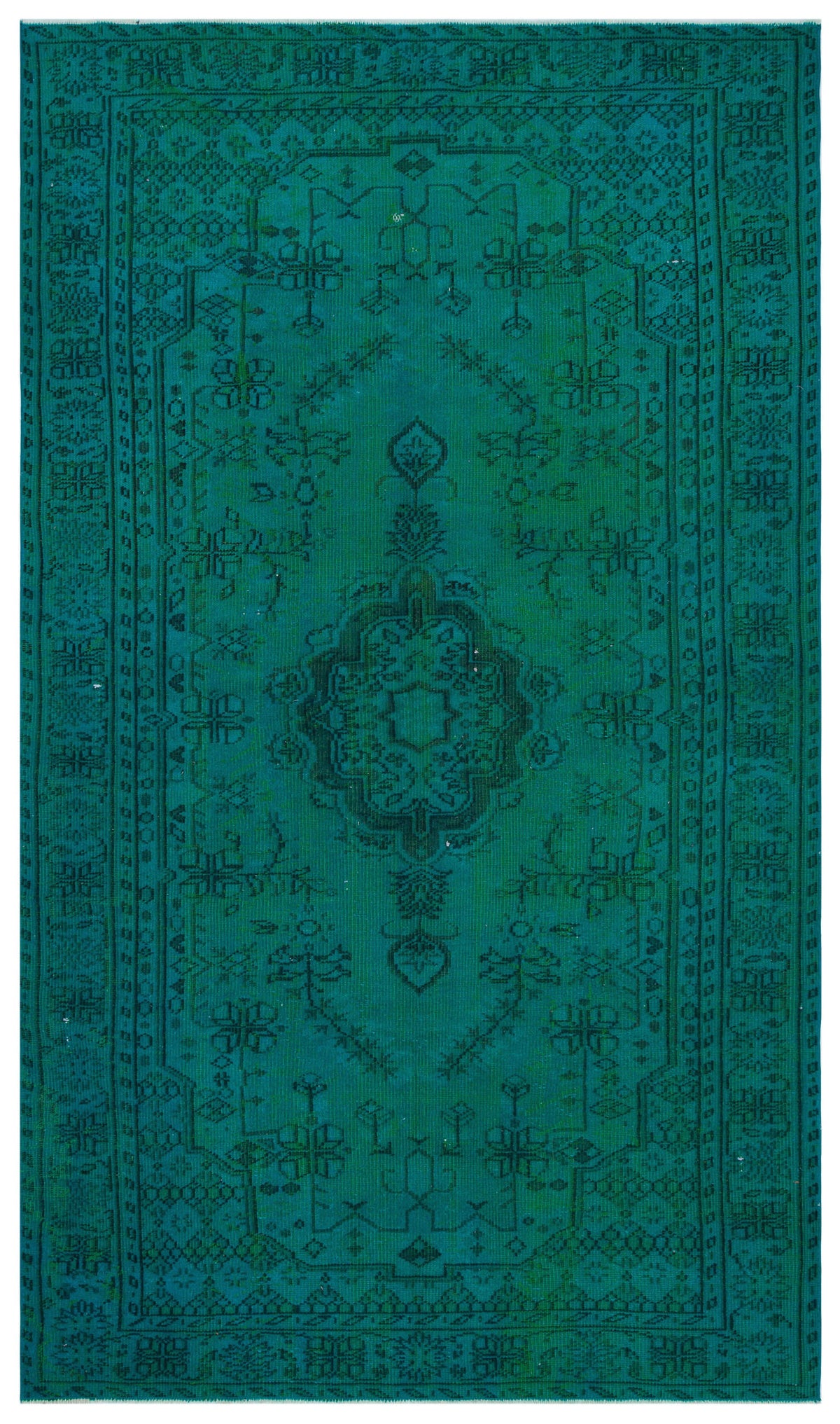Traditional Design Turquoise Over Dyed Vintage Rug 5&#39;9&#39;&#39; x 9&#39;7&#39;&#39; ft 176 x 291 cm