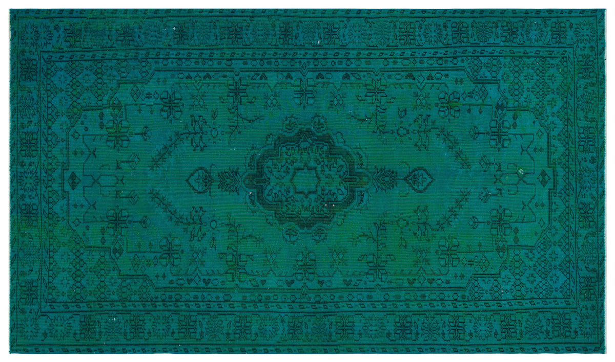 Traditional Design Turquoise Over Dyed Vintage Rug 5&#39;9&#39;&#39; x 9&#39;7&#39;&#39; ft 176 x 291 cm