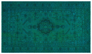 Traditional Design Turquoise Over Dyed Vintage Rug 5'9'' x 9'7'' ft 176 x 291 cm