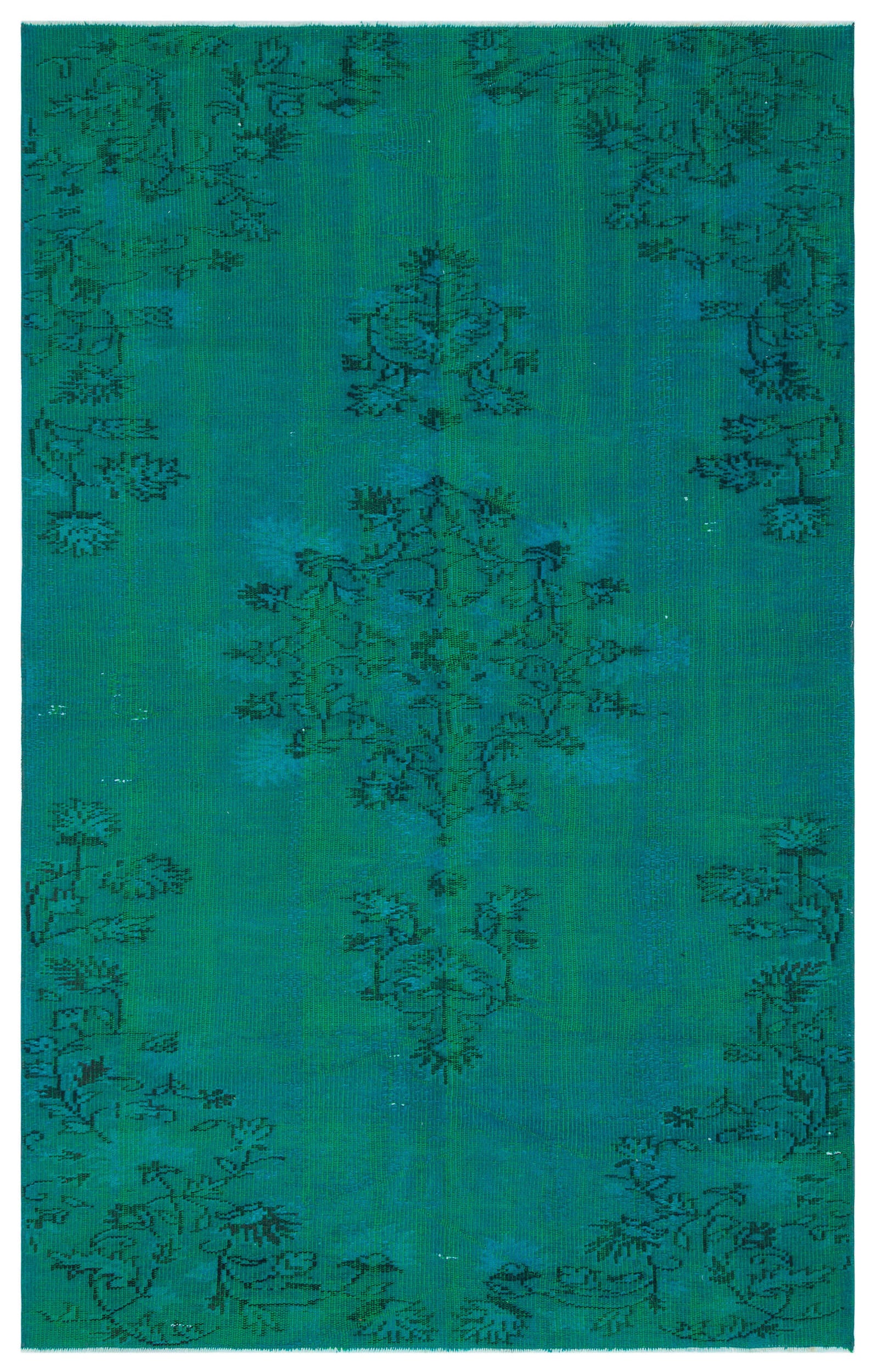 Traditional Design Turquoise Over Dyed Vintage Rug 4'9'' x 7'10'' ft 145 x 238 cm
