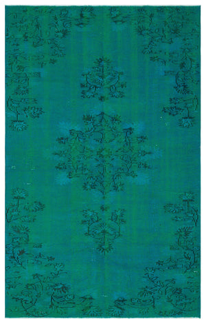 Traditional Design Turquoise Over Dyed Vintage Rug 4'9'' x 7'10'' ft 145 x 238 cm