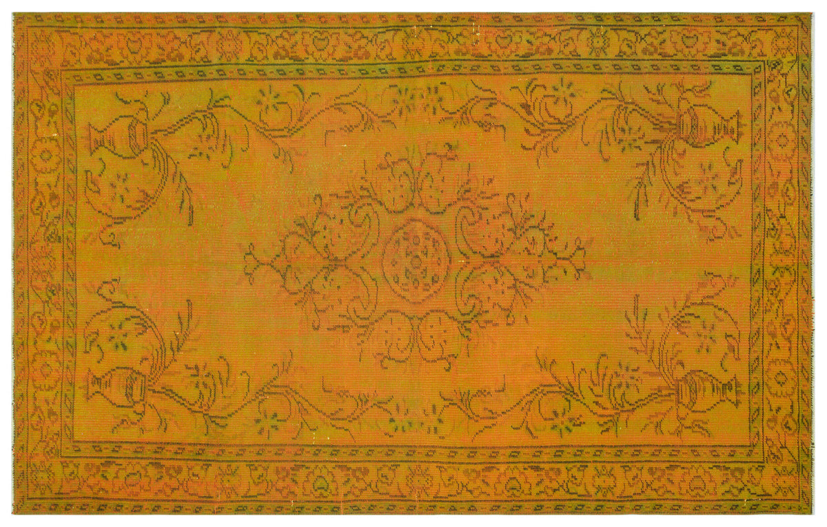 Yellow Over Dyed Vintage Rug 5&#39;6&#39;&#39; x 8&#39;8&#39;&#39; ft 168 x 265 cm