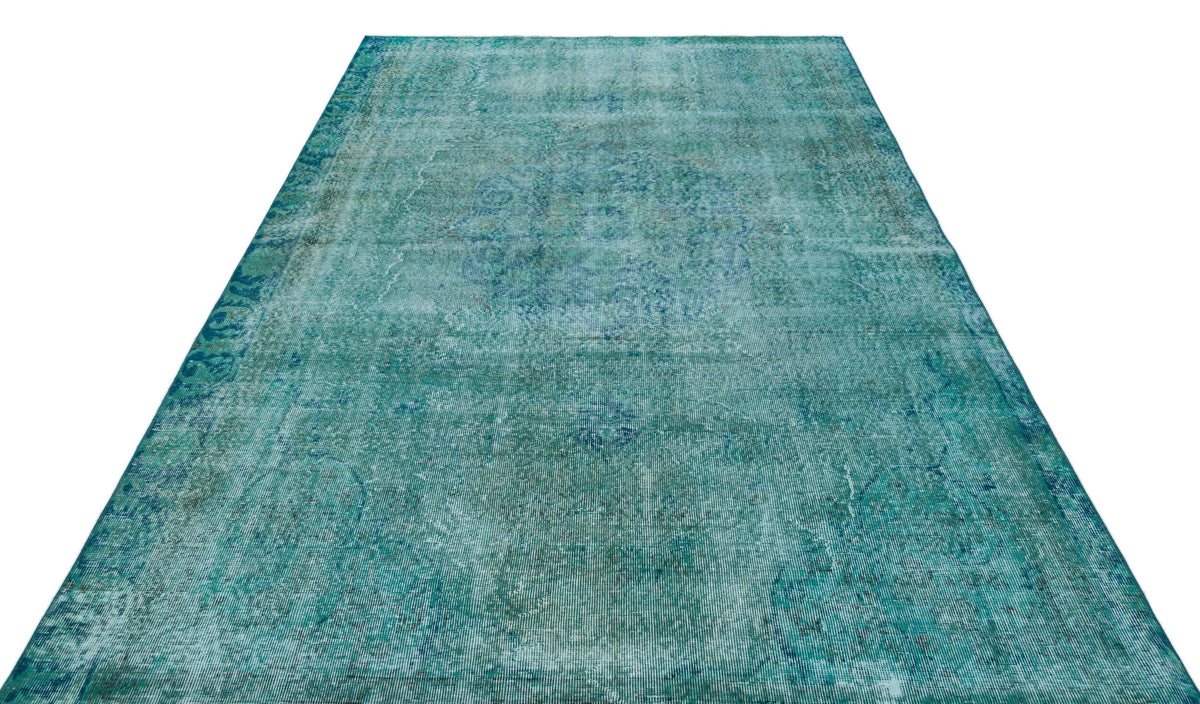 Traditional Design Turquoise Over Dyed Vintage Rug 5&#39;12&#39;&#39; x 8&#39;12&#39;&#39; ft 182 x 274 cm