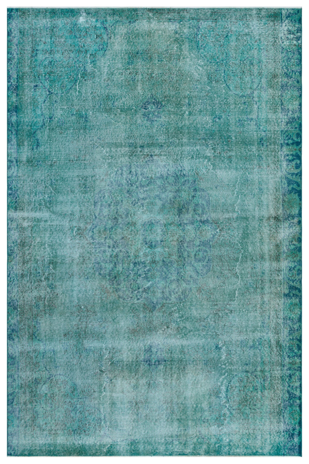 Traditional Design Turquoise Over Dyed Vintage Rug 5&#39;12&#39;&#39; x 8&#39;12&#39;&#39; ft 182 x 274 cm