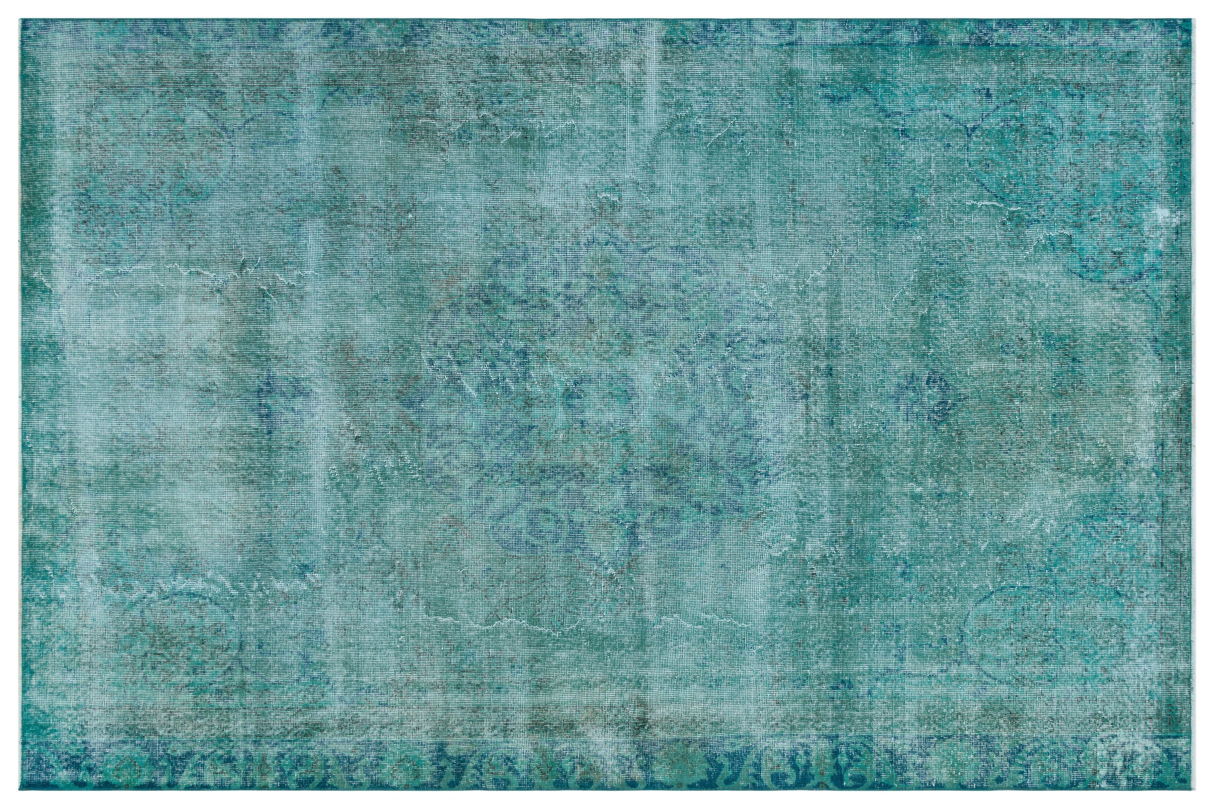 Traditional Design Turquoise Over Dyed Vintage Rug 5'12'' x 8'12'' ft 182 x 274 cm