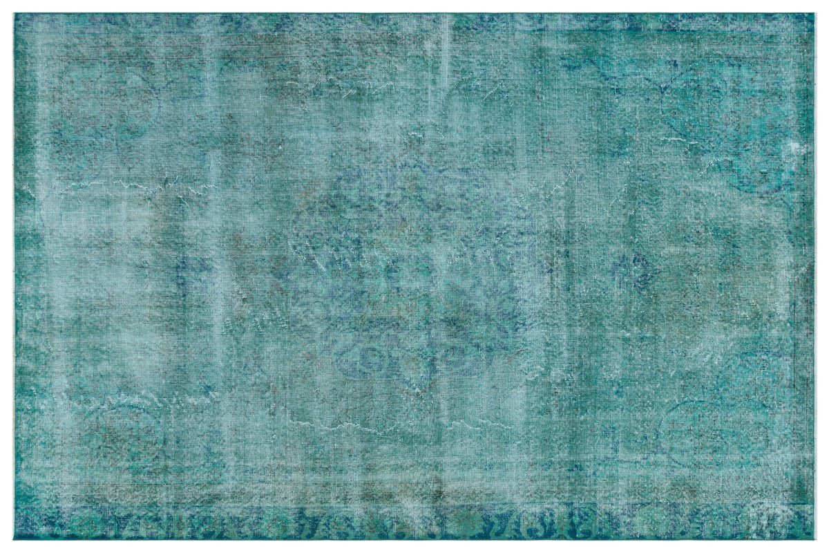 Traditional Design Turquoise Over Dyed Vintage Rug 5&#39;12&#39;&#39; x 8&#39;12&#39;&#39; ft 182 x 274 cm