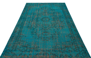 Traditional Design Turquoise Over Dyed Vintage Rug 5'3'' x 8'8'' ft 161 x 265 cm