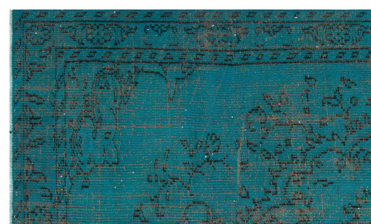 Traditional Design Turquoise Over Dyed Vintage Rug 5&#39;3&#39;&#39; x 8&#39;8&#39;&#39; ft 161 x 265 cm