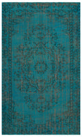 Traditional Design Turquoise Over Dyed Vintage Rug 5'3'' x 8'8'' ft 161 x 265 cm