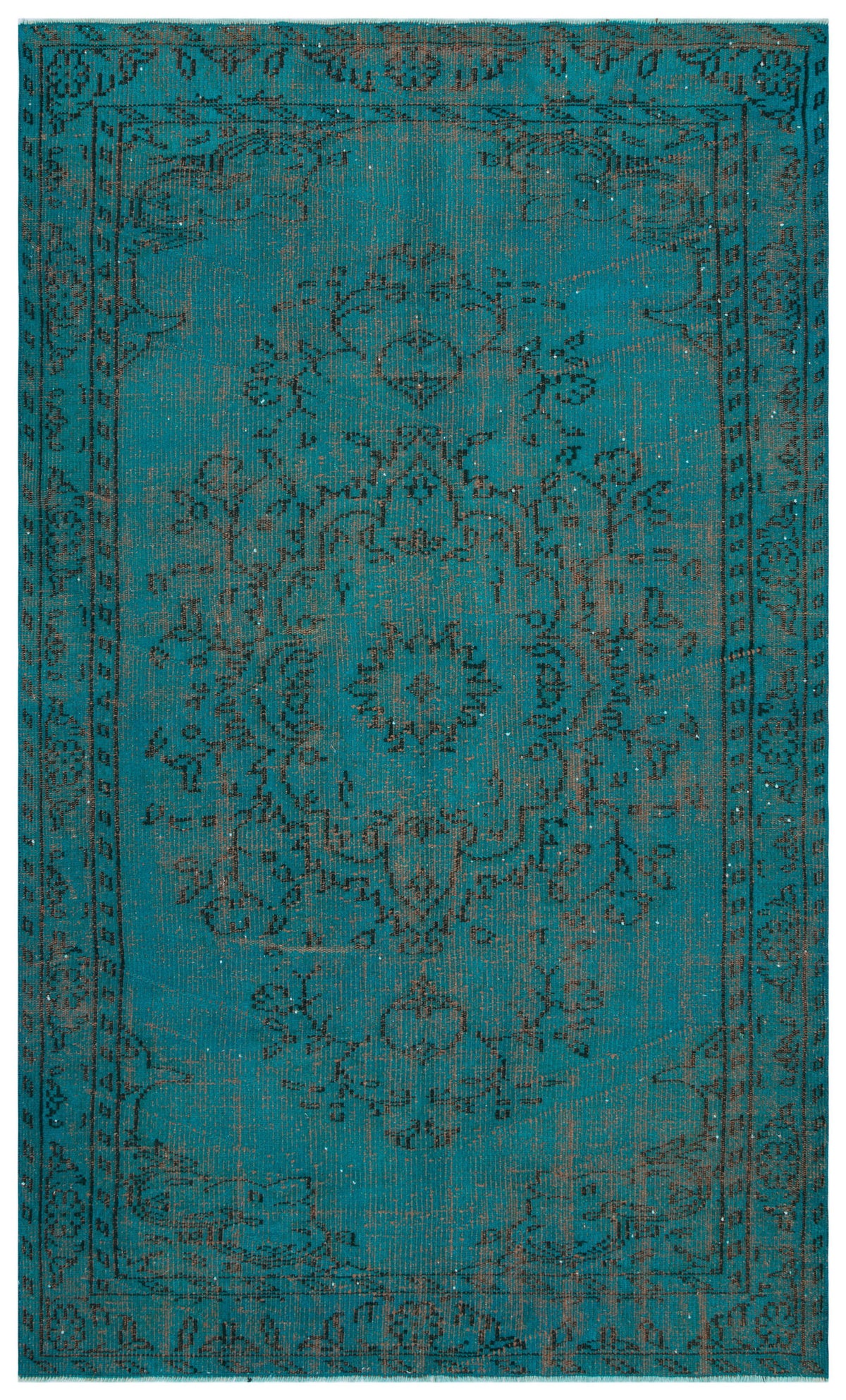 Traditional Design Turquoise Over Dyed Vintage Rug 5&#39;3&#39;&#39; x 8&#39;8&#39;&#39; ft 161 x 265 cm