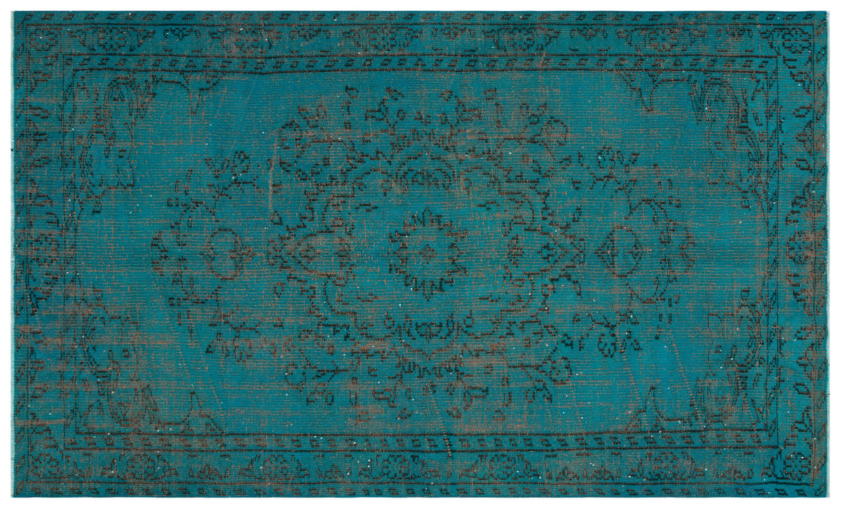 Traditional Design Turquoise Over Dyed Vintage Rug 5&#39;3&#39;&#39; x 8&#39;8&#39;&#39; ft 161 x 265 cm