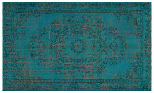 Traditional Design Turquoise Over Dyed Vintage Rug 5'3'' x 8'8'' ft 161 x 265 cm