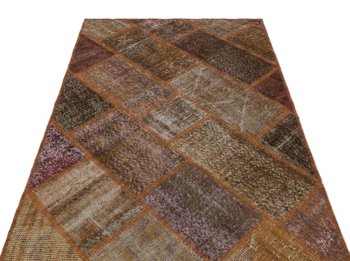 Brown Over Dyed Patchwork Unique Rug 3&#39;11&#39;&#39; x 5&#39;11&#39;&#39; ft 120 x 180 cm