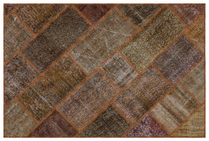 Brown Over Dyed Patchwork Unique Rug 3'11'' x 5'11'' ft 120 x 180 cm