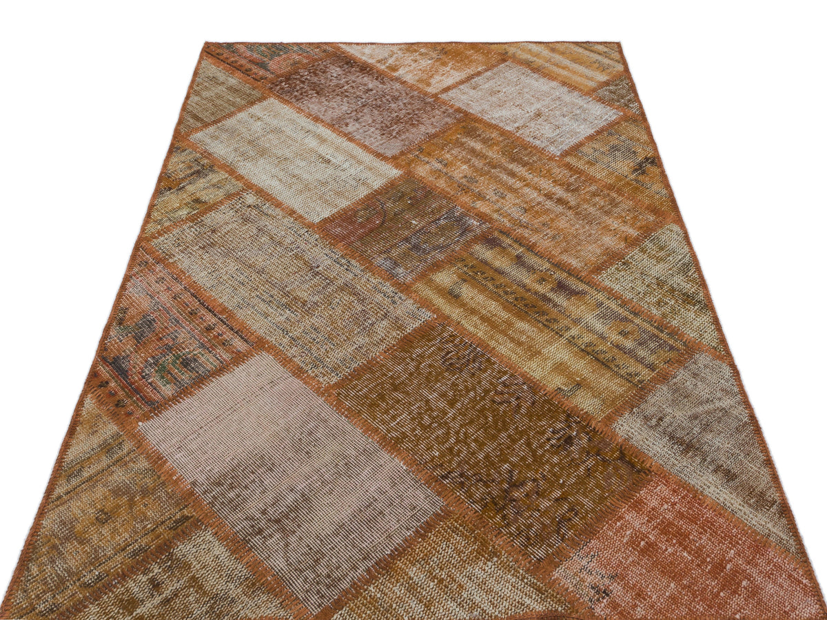 Brown Over Dyed Patchwork Unique Rug 3&#39;11&#39;&#39; x 5&#39;11&#39;&#39; ft 120 x 180 cm