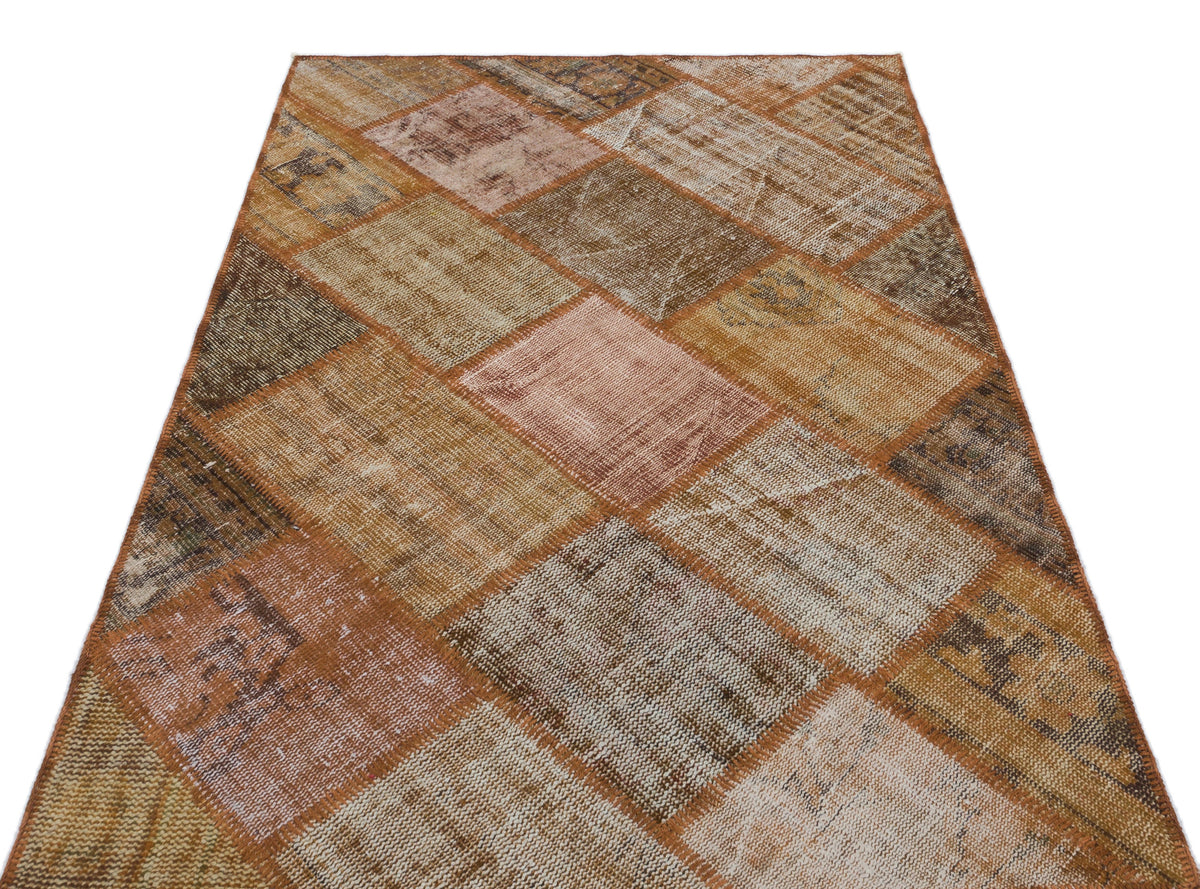 Brown Over Dyed Patchwork Unique Rug 3&#39;11&#39;&#39; x 5&#39;11&#39;&#39; ft 120 x 180 cm