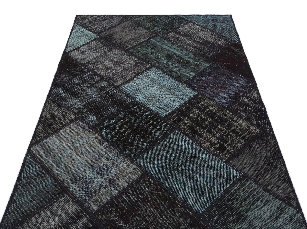 Black Over Dyed Patchwork Unique Rug 3&#39;11&#39;&#39; x 5&#39;11&#39;&#39; ft 120 x 180 cm