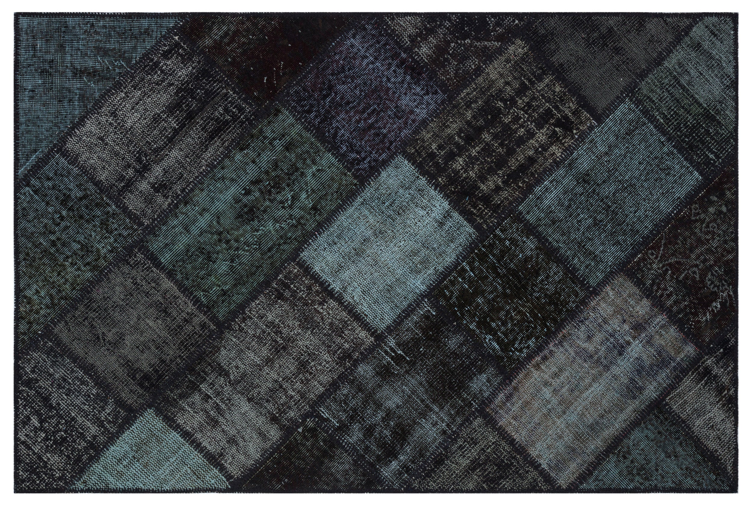 Black Over Dyed Patchwork Unique Rug 3'11'' x 5'11'' ft 120 x 180 cm