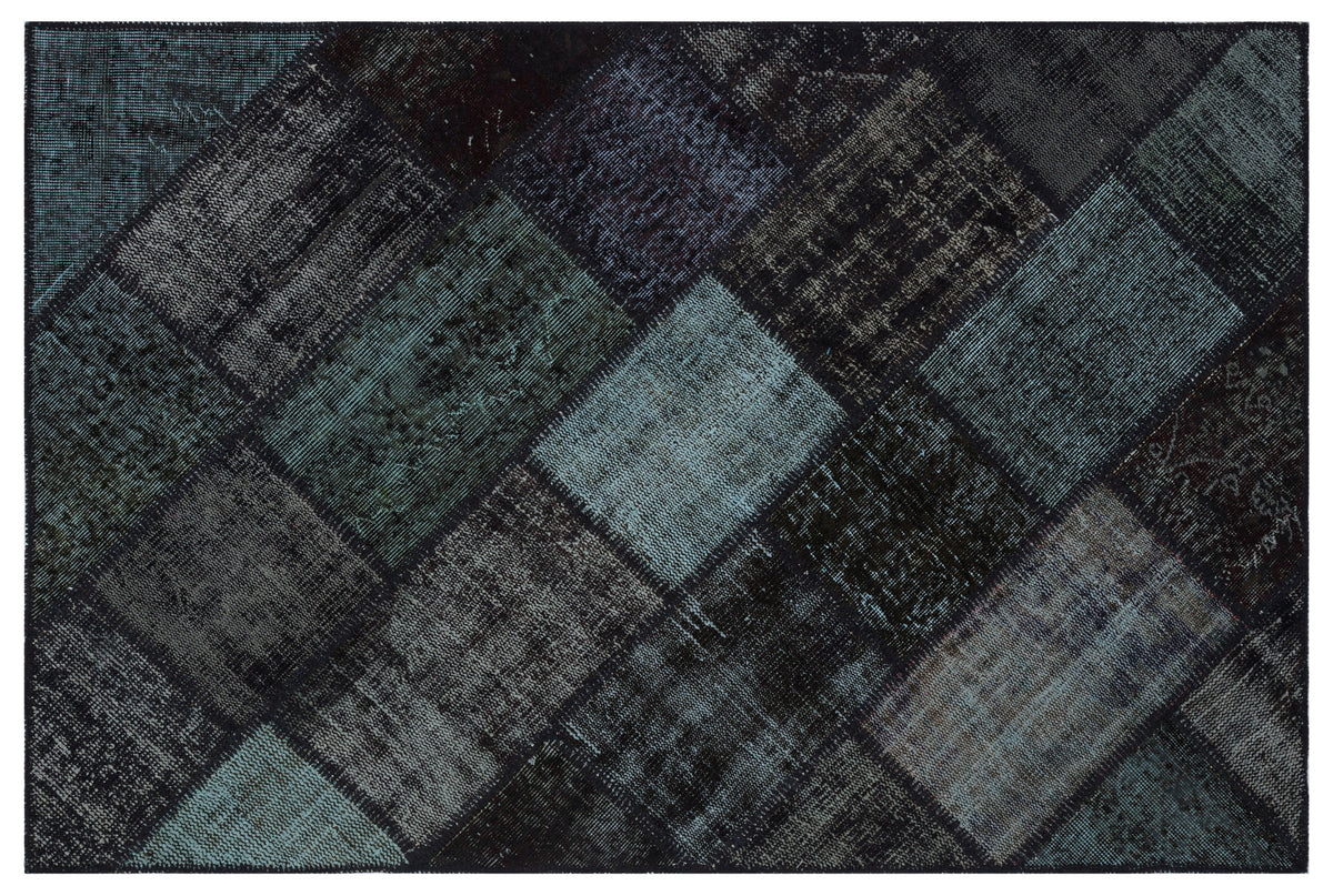 Black Over Dyed Patchwork Unique Rug 3&#39;11&#39;&#39; x 5&#39;11&#39;&#39; ft 120 x 180 cm