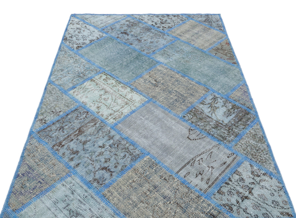 Blue Over Dyed Patchwork Unique Rug 3'11'' x 5'11'' ft 120 x 180 cm