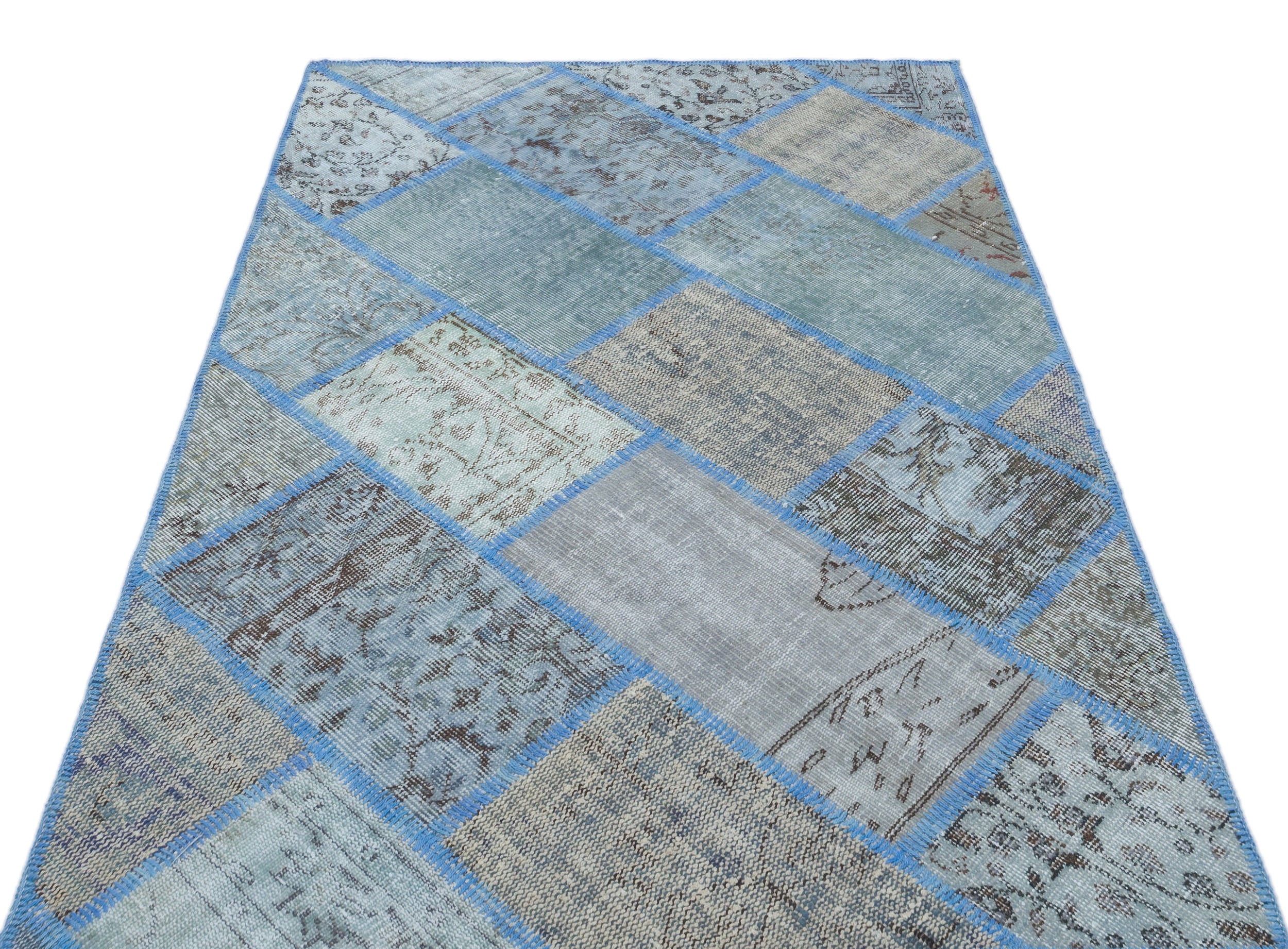 Blue Over Dyed Patchwork Unique Rug 3'11'' x 5'11'' ft 120 x 180 cm