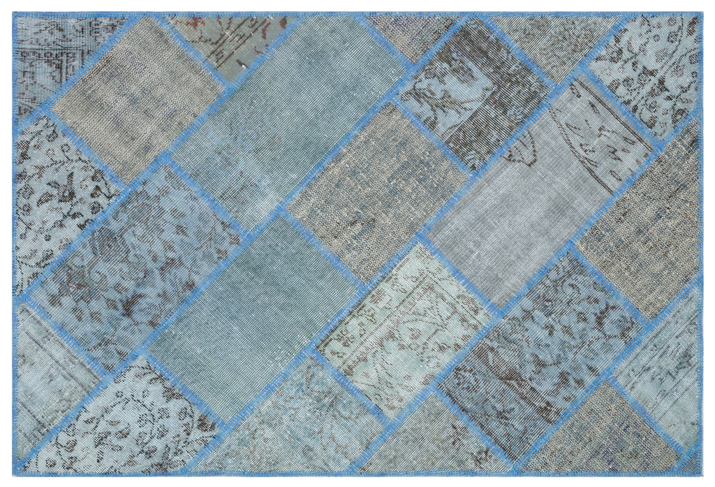 Blue Over Dyed Patchwork Unique Rug 3'11'' x 5'11'' ft 120 x 180 cm