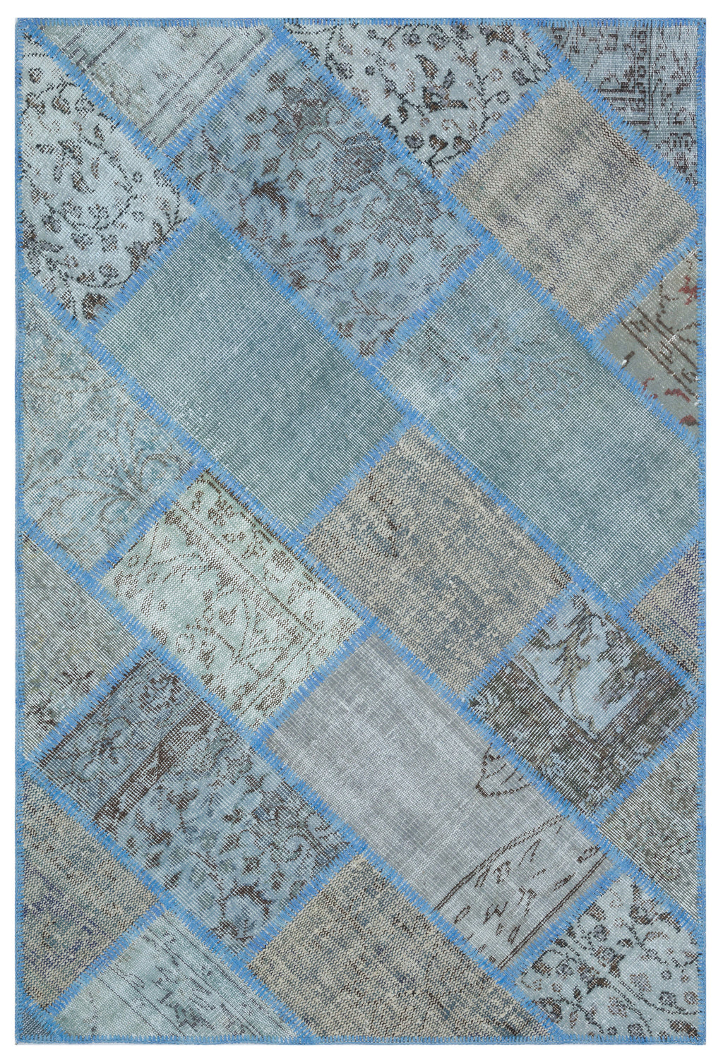 Blue Over Dyed Patchwork Unique Rug 3'11'' x 5'11'' ft 120 x 180 cm
