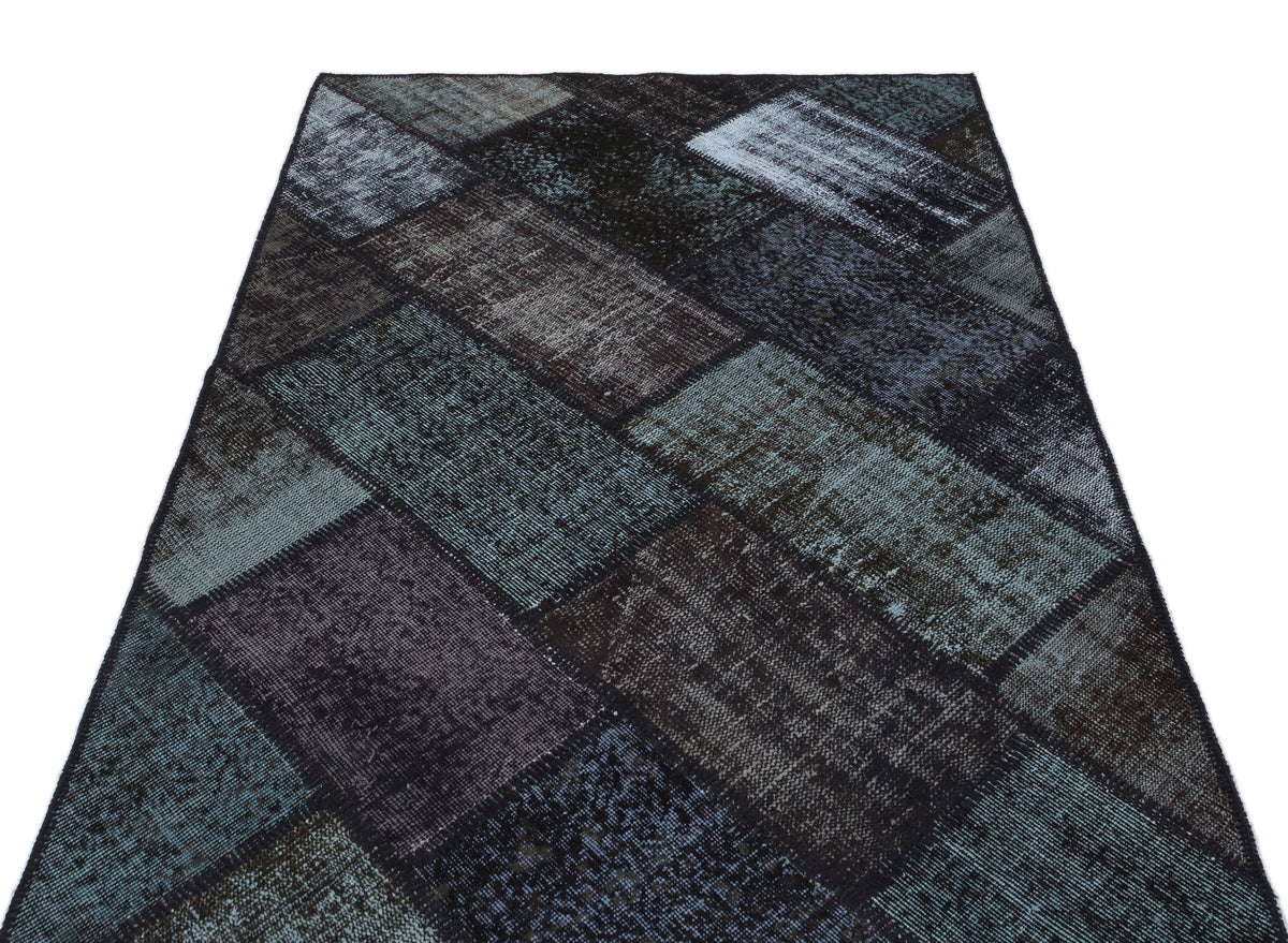Black Over Dyed Patchwork Unique Rug 3&#39;11&#39;&#39; x 5&#39;11&#39;&#39; ft 120 x 180 cm