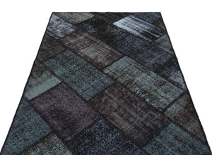 Black Over Dyed Patchwork Unique Rug 3'11'' x 5'11'' ft 120 x 180 cm