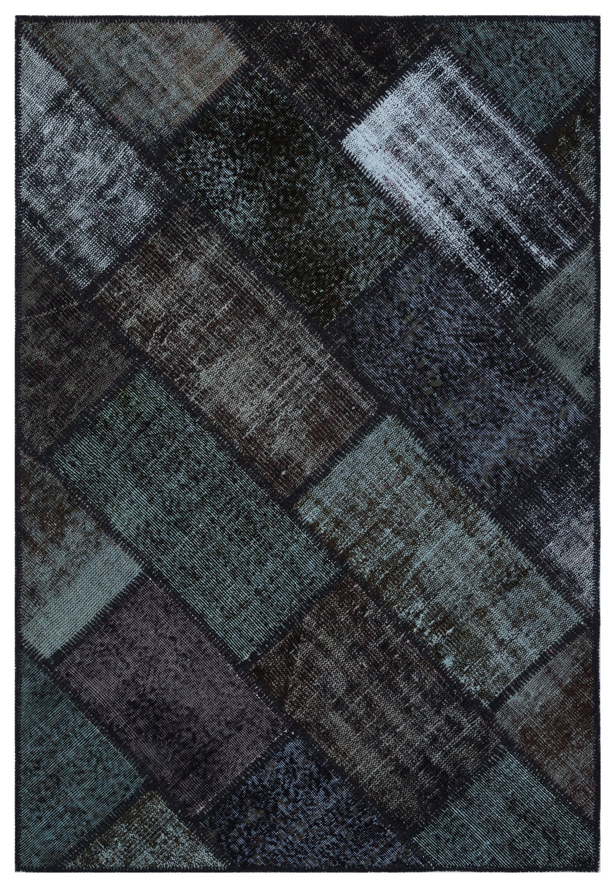 Black Over Dyed Patchwork Unique Rug 3&#39;11&#39;&#39; x 5&#39;11&#39;&#39; ft 120 x 180 cm