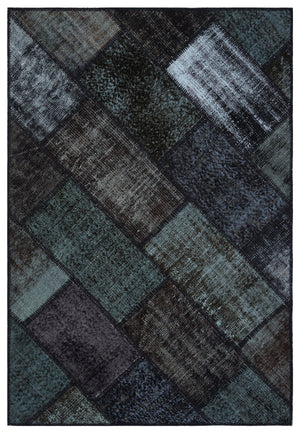 Black Over Dyed Patchwork Unique Rug 3'11'' x 5'11'' ft 120 x 180 cm