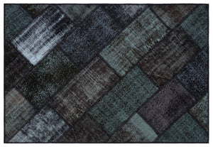 Black Over Dyed Patchwork Unique Rug 3'11'' x 5'11'' ft 120 x 180 cm