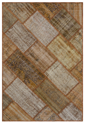 Brown Over Dyed Patchwork Unique Rug 3'11'' x 5'11'' ft 120 x 180 cm